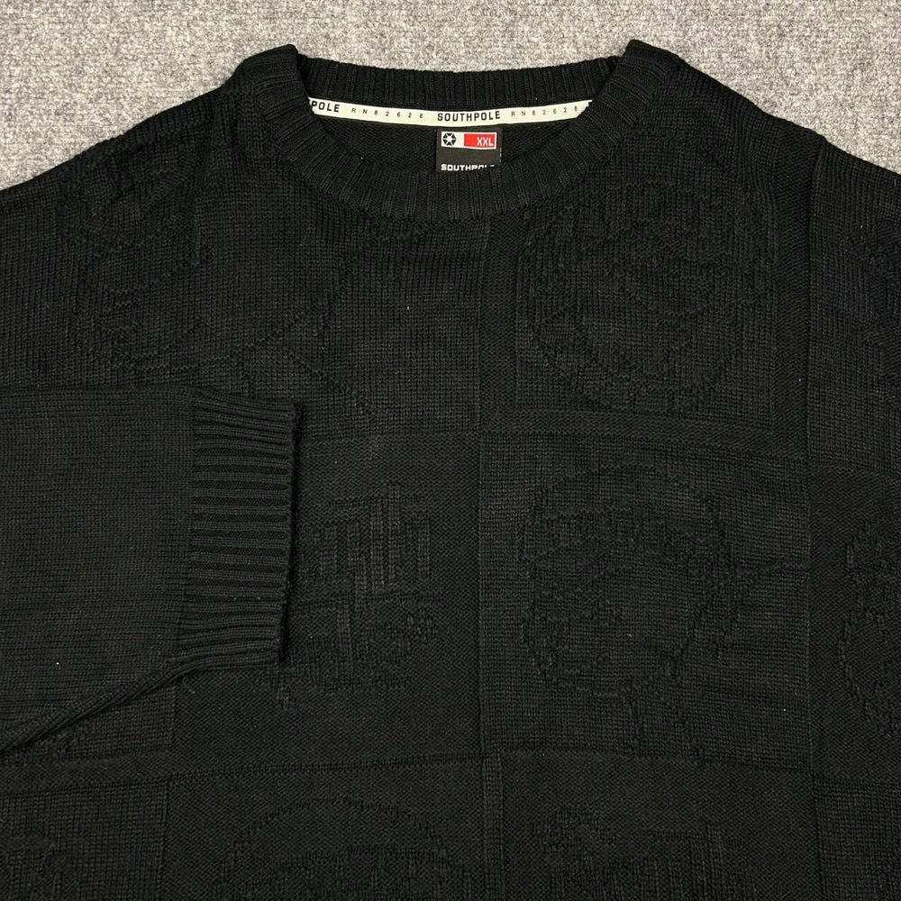 Southpole Sweater Mens XXL Black Jacquard Graphic Crewneck Streetwear Y2K Baggy